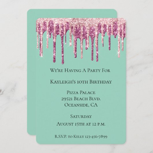 Mint Pink Blush Ice Cream Glitter Druppels Verjaar Kaart (Voorkant / Achterkant)
