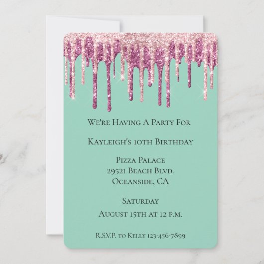 Mint Pink Blush Ice Cream Glitter Druppels Verjaar Kaart (Voorkant)
