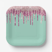 Mint Pink Blush Ice Cream Glitter Druppels Verjaar Papieren Bordje (Voorkant)