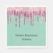 Mint Pink Blush Ice Cream Glitter Druppels Verjaar Servet (Voorkant)