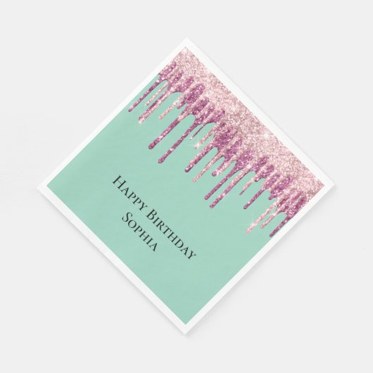 Mint Pink Blush Ice Cream Glitter Druppels Verjaar Servet (Hoek)