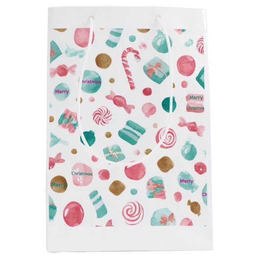 Mint & Pink CANDY Christmas Medium Gift Bag Cadeauzakje (Voorkant)