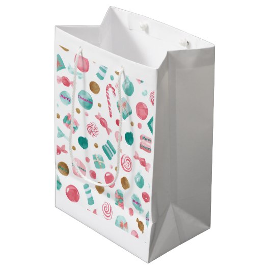 Mint & Pink CANDY Christmas Medium Gift Bag Medium Cadeauzakje (Voorkant Gekanteld)