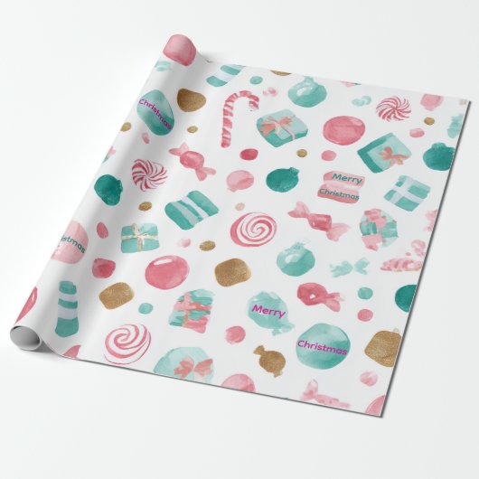 Mint & Pink CANDY Christmas Paper  Cadeaupapier (Uitgerold)