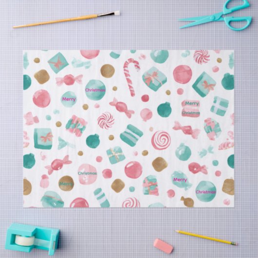 Mint & Pink CANDY Christmas Tissue Paper Tissuepapier (Craft)
