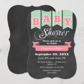 Mint Pink Chalkboard Vlag Baby shower Uitnodigen Kaart (Voorkant / Achterkant)