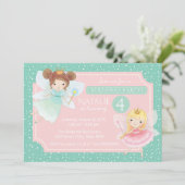 Mint Pink Fairy Princess Verjaardagsfeestje Uitnod Kaart (Staand voorkant)