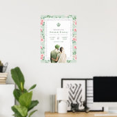 Mint Pink Floral Anand Karaj Bruiloft Welkomstbord Poster (Thuiskantoor)