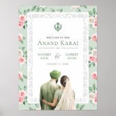 Mint Pink Floral Anand Karaj Bruiloft Welkomstbord Poster (Voorkant)