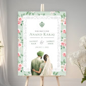 Mint Pink Floral Anand Karaj Bruiloft Welkomstbord Poster
