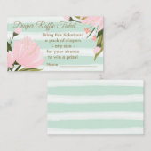 Mint Pink Floral Baby shower Diaper Raffle Ticket Informatiekaartje (Voorkant / Achterkant)