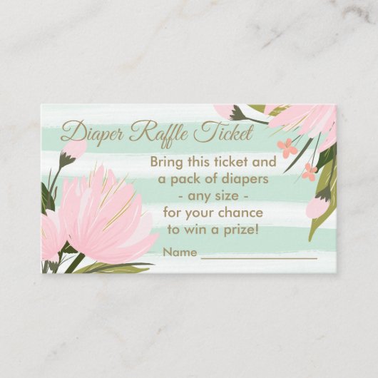 Mint Pink Floral Baby shower Diaper Raffle Ticket Informatiekaartje (Voorkant)