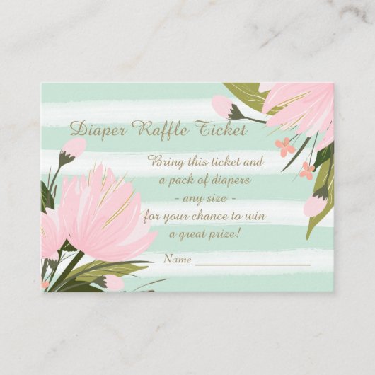 Mint Pink Floral Baby shower Diaper Raffle Ticket Informatiekaartje (Voorkant)