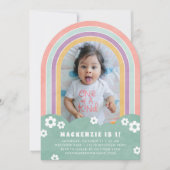 Mint Pink Floral Rainbow Kind's verjaardagsuitnodi Kaart (Voorkant)
