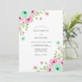 Mint Pink Floral Whimsy Wedding Kaart (Staand voorkant)