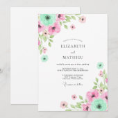 Mint Pink Floral Whimsy Wedding Kaart (Voorkant / Achterkant)