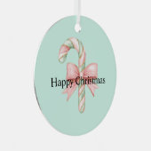 Mint Pink Gold Candy Cane Bow Kerstmis Metalen Ornament (Voorkant Rechts)