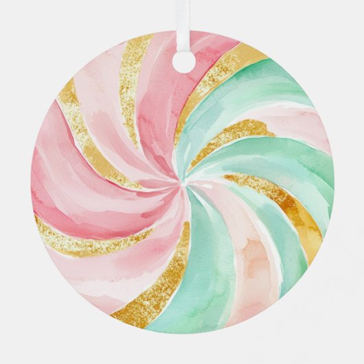 Mint Pink Gold Candy Cane Bow Kerstmis Metalen Ornament (Achterkant)