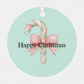 Mint Pink Gold Candy Cane Bow Kerstmis Metalen Ornament (Voorkant)