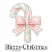 Mint Pink Gold Candy Cane Bow Kerstmis Sticker (Voorkant)