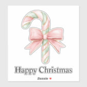 Mint Pink Gold Candy Cane Bow Kerstmis Sticker (Vel)