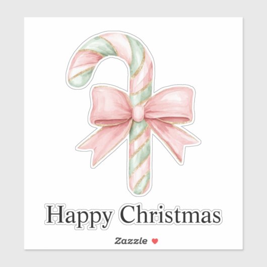 Mint Pink Gold Candy Cane Bow Kerstmis Sticker (Vel)