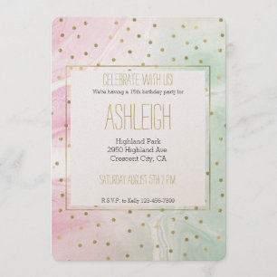 Mint Pink Gold Ombre Confetti Birthday Kaart