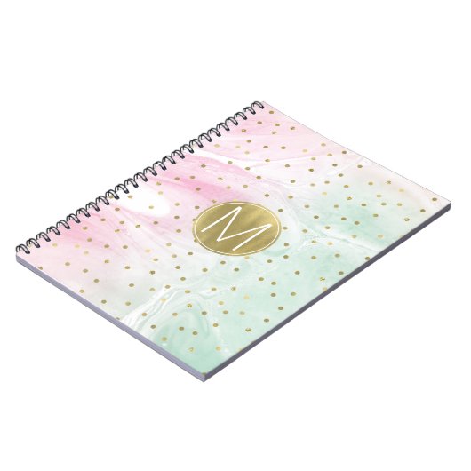 Mint Pink Gold Ombre Confetti Monogram Notitieboek (Linkerzijde)