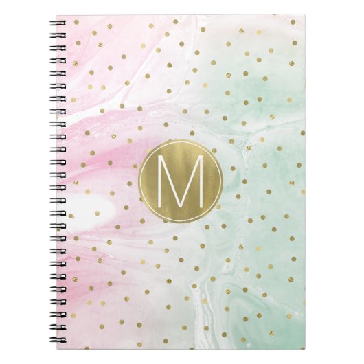 Mint Pink Gold Ombre Confetti Monogram Notitieboek (Voorkant)