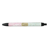 Mint Pink Gold Ombre Confetti Monogram Zwarte Inkt Pen (Voorkant)