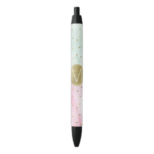 Mint Pink Gold Ombre Confetti Monogram Zwarte Inkt Pen