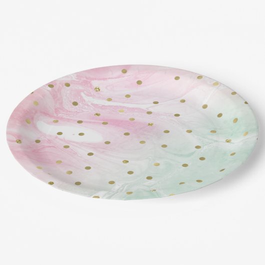Mint Pink Gold Ombre Confetti Papieren Bordje (Gekanteld)