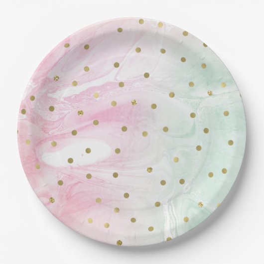 Mint Pink Gold Ombre Confetti Papieren Bordje (Voorkant)