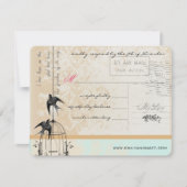 Mint Pink Rich Gold Damask Birdcage Wedding RSVP (Voorkant)