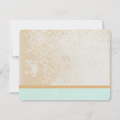 Mint Pink Rich Gold Damask Birdcage Wedding RSVP Kaartje (Achterkant)