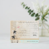 Mint Pink Rich Gold Damask Birdcage Wedding RSVP Kaartje (Staand voorkant)