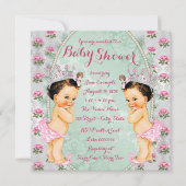 Mint Pink Rose Twin Girl Baby Shower Uitnodigingen (Voorkant)