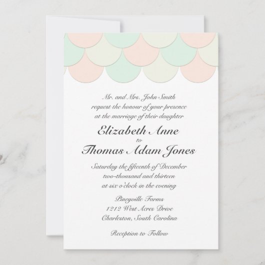 Mint Pink Scalloped Wedding Uitnodiging (Voorkant)