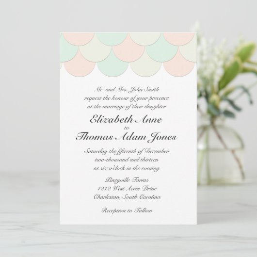 Mint Pink Scalloped Wedding Uitnodiging (Staand voorkant)