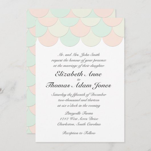 Mint Pink Scalloped Wedding Uitnodiging (Voorkant / Achterkant)