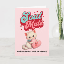 Mint Pink Soul Mate Retro Cat Valentine’s Day Card Feestdagen Kaart