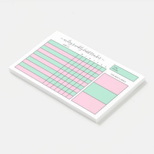 Mint & Pink Weekly Habit Tracker Post-it® Notes (Schuin)