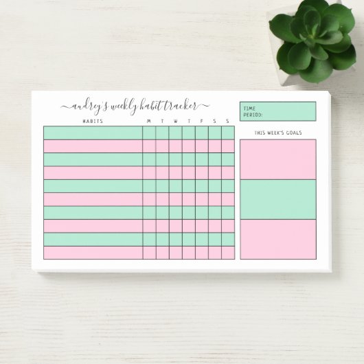 Mint & Pink Weekly Habit Tracker Post-it® Notes (Kantoor)