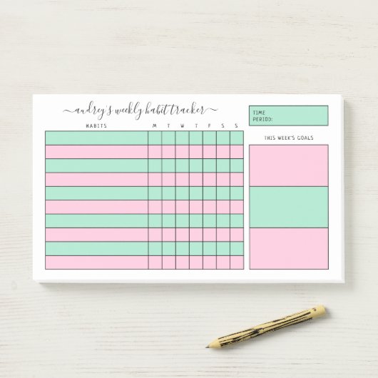 Mint & Pink Weekly Habit Tracker Post-it® Notes (Op bureau)