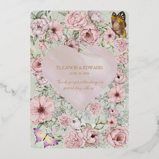  Mint Pioen Bruiloft Folie Programma Kaart (Achterkant)