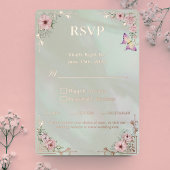  Mint Pioen Bruiloft Folie RSVP Reactie Kaart