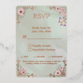  Mint Pioen Bruiloft Folie RSVP Reactie Kaart (Voorkant)