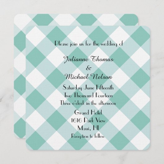 Mint Plaid Bruiloft Kaart (Voorkant / Achterkant)