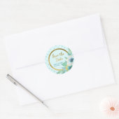 Mint Polka Dot Faux Gold Floral Save the Date Ronde Sticker (Envelop)