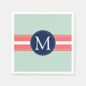Mint Polka Dot Pattern Coral Navy Blue Monogram Servet (Voorkant)
